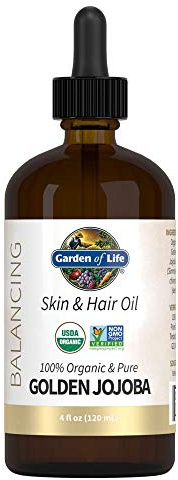 Garden of Life Jojoba Oil 100% Organic & Pure Golden Jojoba Oil for Hair, Skin and Face - Cold Pressed Body Oil, Massage, or Use as a Carrier Oil for Making Lip Balms & Body Butters, 4 fl