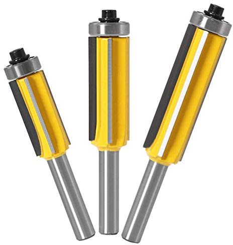 WSOOX 8 mm Tige Fraise à Bois avec 4 Lames, 3pcs Ensemble de bits de routeur de modèle de motif de finition Embout de garniture affleurante à queue de