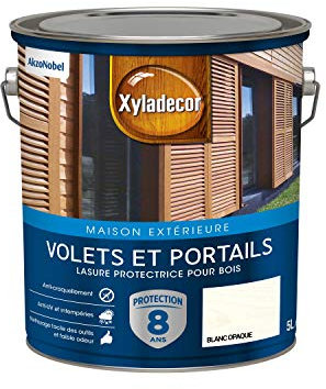 Xyladecor - Lasure Protectrice pour Bois Extérieur - Volets, Portails, Portes, Fenêtres - Couleur : Satin Blanc Opaque - Quantité : 5L - 5324268