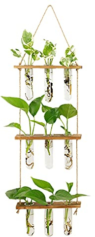 INIFLM Vägghängande planta, 3 våningar glas provrör blomvaser retro hängande glasplanterare propagator för hydroponiska växter skärning hem kontor trädgårdsdekor