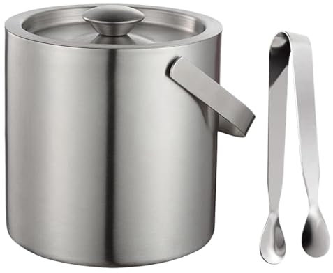 MEETOZ 3 Liter Double Wall Stainless Steel Insulated Ice Bucket with Lid and Ice Tongs Great for Party and Picnic