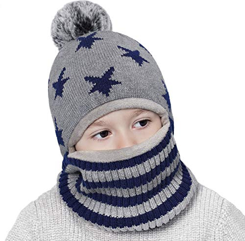 RUIXIA Cagoule Fille Garçon Hiver Bonnet Echarpe Hiver Chaud Bonnet Cache Oreilles doublure Polaire pour Enfant 3-6 ans Chapeaux Tricoté Cache Cou Balaclava pour Ski Snowboard