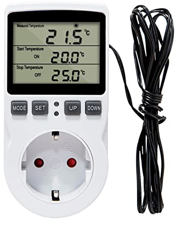Thermostat Steckdose Temperaturregler Temperaturschalter Steckdosenthermostat: 230 V Thermostat Steckdose Mit Fühler, Heating Cooling Temperature Switch for Greenhouses, Aquariums, Heating, Cooling