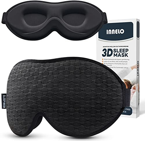 INNELO Sleep Mask 100% Blackout for Men Women, 3D Contoured Zero Pressure Sleeping Mask with Ice Silk Lining - Breathable, Feather-Light Comfort Eye Mask for Sleeping,Travel, Insomnia(Black)