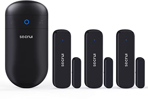 Wireless Door Open Sensor Alarm Chime, 400ft Operating Range 52 Chimes Adjustable Volume with Mute Mode LED Indicators 1 Plug-in Receiver 3 Magnetic Door Alarm Sensor for Home Store Office