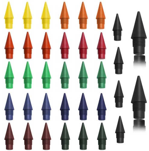 Scettar Lot de 36 mines de crayon éternelles colorées - Tête de rechange - Crayons infinis - Recharges interchangeables - Crayon graphite réutilisable - Pas de stylo à encre - Mine remplaçable