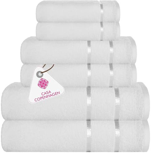 Casa Copenhagen Eternal 6-teiliges Handtuchset, Weiß, 500 g/m², 2 Badetücher, 2 Handtücher, 2 Waschlappen aus weicher ägyptischer Baumwolle für Badezimmer, Küche und Dusche