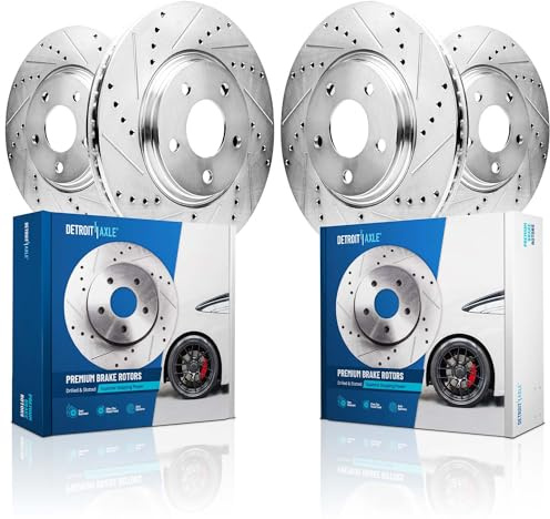 Detroit Axle - Brake Rotors for 2017 2018 2019 2020 Kia Cadenza [Electric Parking Brake] 12.60 inch Front and 11.81 inch Rear Drilled and Slotted Disc Brake Rotors Replacement