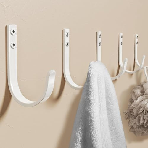 Josmimic Wall Hooks for Hanging Towel/Coat - 22LB Screw in Metal Hanger Wall Mount, for Outdoor, Closet, Door, Bathrooms, for Backpack, Robe, White 5 Pack