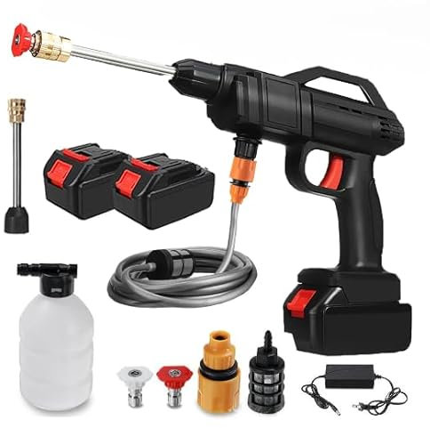 Mf ArtShop Pistola Idropulitrice Wireless con Getto Regolabile 2 Batterie 48V Ricaricabile 8000mAh, Idropulitrice 50PSI alta pressione Tubo 5mt e comoda valigetta