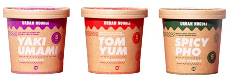 Urban Noodle Tom Yum, Spicy Pho & Yaki Umami Ramen Noodles, Vegan Friendly Premium Instant Noodles With Authentic Asian Flavours, 87.5 g Pots, Multipack of 6 (2 Flavours Each)