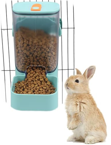 PODOO 34oz Rabbit Food Dispenser, Bunny Feeder Bowl, Large Hanging Automatic Pet Food Dispenser, Hanging Outside or Inside The Cage for Ferret Guinea Pig Rat Cat Puppy (Food)
