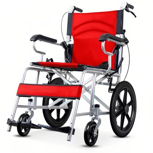 YXVSZB Sillas De Ruedas Plegables para Discapacitados, Sillas De Viaje Ligeras, Sillas Ruedas Portátiles para Adultos Mayores(Red)