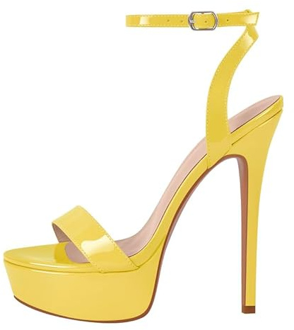 blingqueen Yellow Heel Gladiator Sandals Strappy Sandals Women's Heeled Sandals Stiletto Y2K Shoes Ankle Strappy Heel Platform Sandals with Buckle Sexy Pole Dancing Shoes Platform Heels UK 7