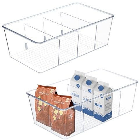 Lrocotanc 2er Set Kühlschrank Organizer - Aufbewahrungsbox Küche - Küchen Organizer Aufbewahrung mit 4 Fächern,BPA-Freie,für Aufbewahren von Teebeuteln,Snacks und Gewürzen(Durchsichtig)