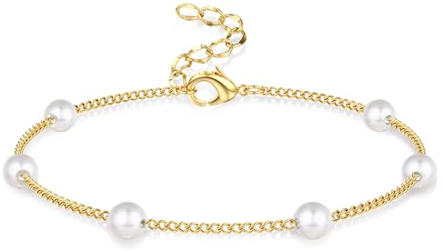 LOLIAS Bracelet Perles Femme Coeur Bracelet Or Femme Acier Inoxydable Bracelet Perle pour Femme Ado Fille Bijoux Cadeau Femme