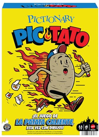 Mattel Games Pictionary Pic-Tato Juego de la patata caliente, juguete familiar para niños, niñas y adultos que habla y reproduce música, noches de juegos, incluye pistas en español, JHC62