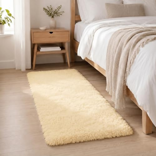 BEIMO Tapis de Salon Shaggy Tapis Chambre Moderne à Poils Longs et Moelleux, Grand Doux Tapis de Sol Pelucheux Dessous Antidérapant, Blanc Crème, 80x150cm