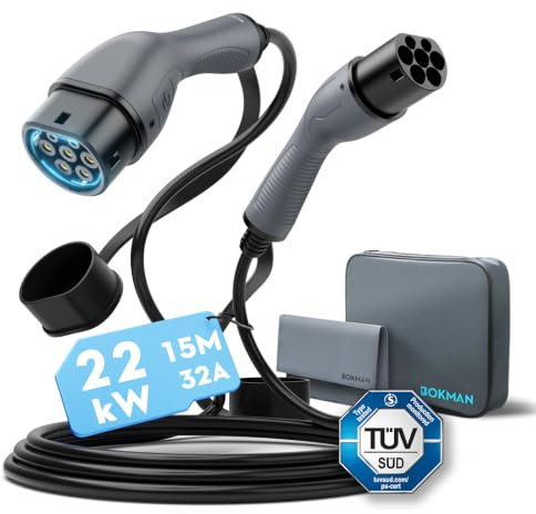 bokman EV Cable de Carga Tipo 2 22kW 15 Metros