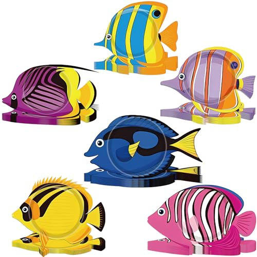 Funhax 48 Pcs Tropical Fish Decorations Fish Paper Plates Under The Sea Disposable Party Plates Ocean Tropical Disposable Plate for Summer Underwater Theme Birthday Baby Shower Party Supplies