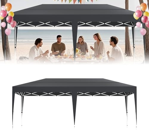 UISEBRT Pabellón plegable, 3x6, plegable, carpa para fiestas, impermeable, protección UV, altura ajustable, pabellón, exterior, incluye bolsa de transporte y anclajes de suelo, antracita
