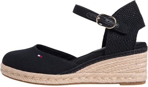 Tommy Hilfiger Donna Sandali Wedge Closed Toe in Tela, Nero (Black), 39