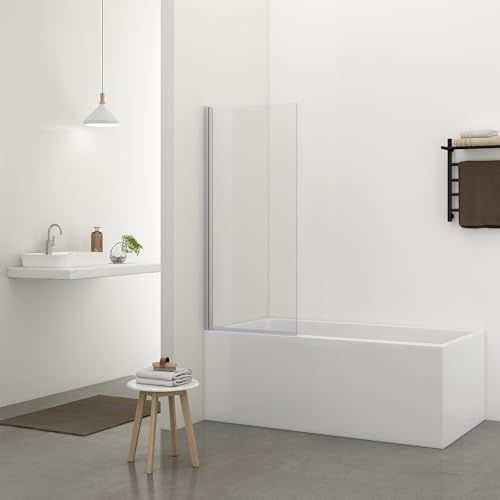 Bathlink 800 x 1400mm Square Bath Shower Screen, 5mm Safety Clear Glass, 180° Pivot Bathroom Screen
