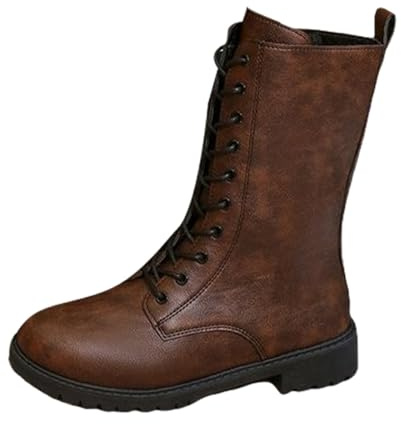 Cocila Botas De Mujer Con Bolsillos Laterales Y Cremallera, Estilo Casual, Cuero, Media, Tacón Antiplataforma, Para Motociclista, Invierno. Color Crema Altas Planas Botines Negros Piel Planos