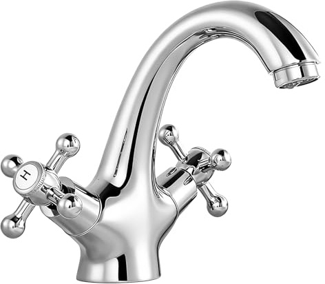 Rubinetto da bagno, rubinetto nostalgico, miscelatore con maniglie a croce in cromo, rubinetto in ottone, rubinetti per lavabo da bagno vintage