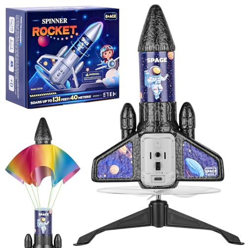 Teoryoeer Rocket Launcher for Kids - Electric Rocket with Parachute & LED Lights, Launch Up to 200ft, Rechargeable Auto-Launch Space Rocket Toy, Outdoor Toys Gift for 3+ Years Old Boys & Girls