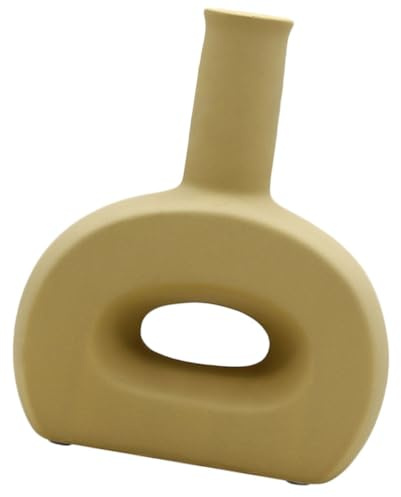 LALAFINA Ceramic Flower Vase Matte Finish Mustard Yellow Simple Ornament Modern Household Flower Planter for Living Room and Dining Room Decor