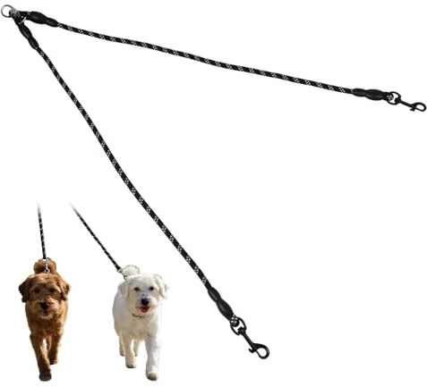 1pcs Double Laisse pour Chien,Laisse Double pour 2 Chiens,Corde d'escalade Réfléchissante,pour Petits, Moyens et Grands Chiens, Sécurité et Confort, Noir