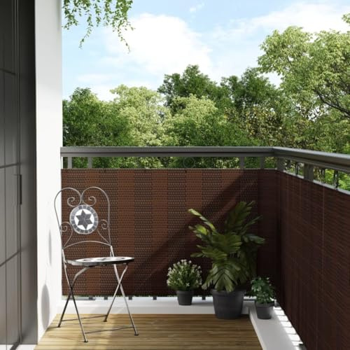 Tonture Frangivista per balcone, marrone e nero, 500 x 100 cm, in polyrattan, resistente alle intemperie e ai raggi UV, opaca, per recinzione da giardino, terrazza, giardino anteriore, protezione dal