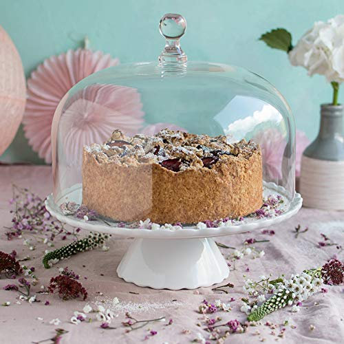 Home of Cake Tortenplatte Sweet Flower Medium in Weiß mit Glashaube Ø 28 cm Kuchenplatte Tortenständer Kuchenständer aus Keramik für Geburtstage Partys Hochzeiten