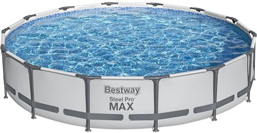 Bestway Steel Pro MAX 14' x 33 Round Above Ground Swimming Pool Set, 530 GPH Filter Pump, Tritech Puncture Resistant Liner, ClickConnect Steel Frame, Gray
