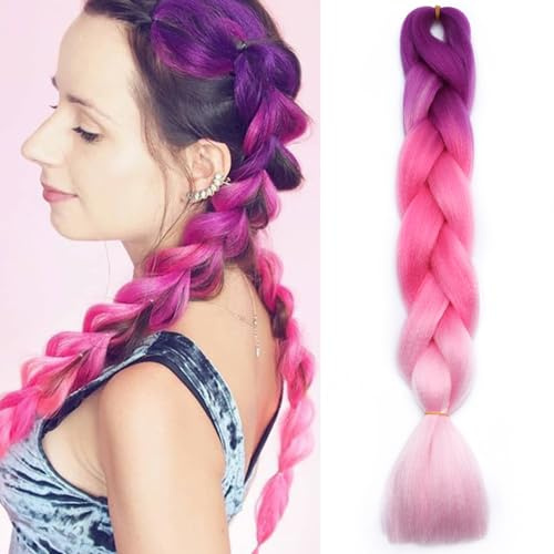 Silk-co Afro Flechthaar Braids Hair Extensions Synthetische Haare Weich Natürlich Haarteil 1Pcs 100g/Bündel 60cm Purpur-Kirschenrot-Rosa