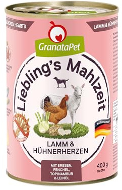 GranataPet Pasto preferito Agnello & Cuori di pollo, cibo umido per cani, cibo per cani senza cereali e senza zucchero, alimento completo, 6 x 400 g
