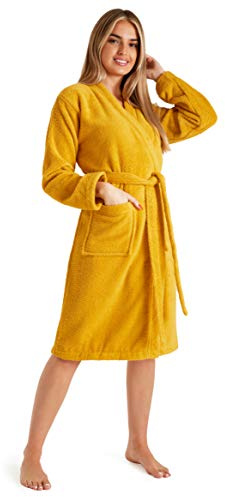 CityComfort Peignoir De Bain Femme ou Homme, Peignoir en Tissu Éponge Absorbant 100% Coton, Idée De Cadeau Original pour Femmes ou Hommes (Moutarde, M)