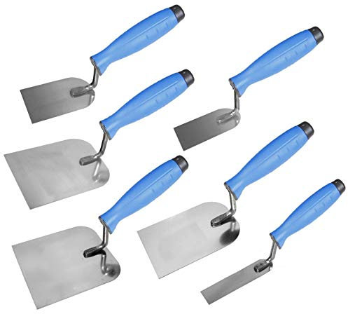 Toolty Stainless Steel Stucco Trowel, Wall Putty Trowel, Plastering Trowel, Finishing Trowel - 50, 60, 80, 100, 120, 30x110mm - for Brickwork and Plastering - Rubber Handle - DIY - TLTY-S012