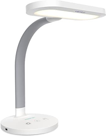Verilux HappyLight Duo - 2-in-1 Light Therapy & Task Desk Lamp - UV-Free Full Spectrum LED, 10,000 LUX, Adjustable Brightness and Color, Flexible Gooseneck, and Integrated USB Charging Port