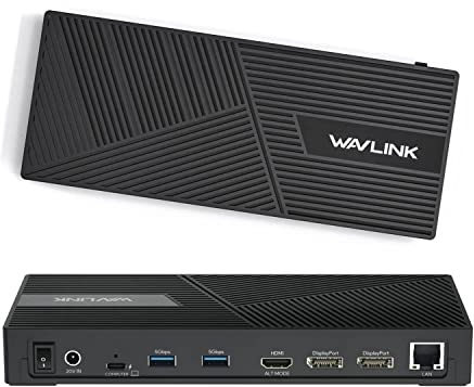 Dock USB C, WAVLINK Estación de Acoplamiento Triple Display 4K USB C para Mac/M1/M2 Windows, Estación de Acoplamiento única 5K con 2 DP, HDMI, PD de 100W, Ethernet Gigabit, 5 Puertos USB, Mic/Audio