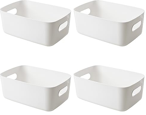 Dafencar Scatola portaoggetti bianca, 4 pezzi, resistente, robusta, cestino in plastica, per cucina, bagno, cameretta dei bambini, armadio