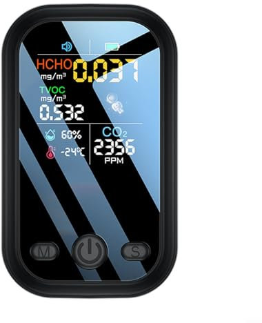 Détecteur de , détecteur de qualité de l'air 5 en 1, testeur de dioxyde de carbone intérieur HCHO TVOC testeur de température et d'humidité Moniteur de qualité de l'air (Noir)