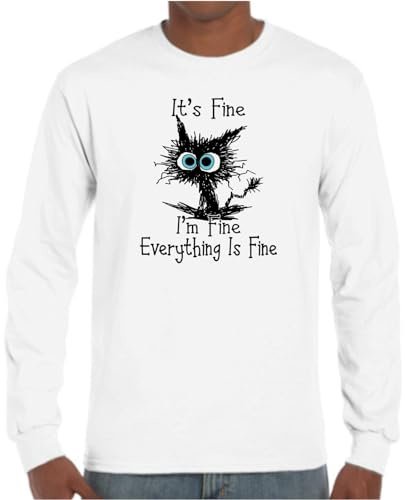 the Fan Tee Camiseta Manga Larga de Hombre Divertidas Graciosas Humor Gato Estoy Bien 301 M