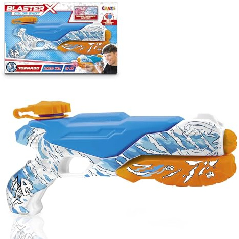 CRAZE BLASTER-X Water Gun: Kids Water Gun Toy, 30cm Medium Water Blaster, 8 Metre Range, Coloured Tablets, Water Fight Fun, Blue & Orange