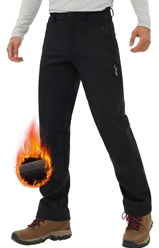 Pioneer Camp Pantaloni da uomo in pile, fodera in fleece, per trekking, impermeabili, invernali, pantaloni da escursionismo all'aperto con 3 tasche con cerniera, Nero , XXL