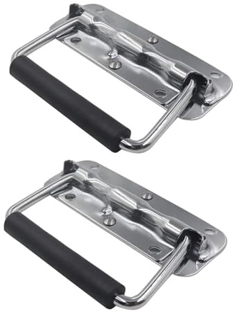 ZHjuju Klappgriff Edelstahl, 2 Stück Hardware Boxen Griff Kiste Tragegriff Metall Griffe Gefedert Kistengriff für Toolbox Tür Werkzeug Boxen Silber