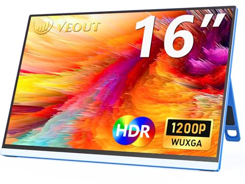 Veout Monitor portátil de 16 Pulgadas, 1920 * 1200 FHD, Monitor IPS Gaming para portátil/PC/Mac/PS5/Xbox con USB-C y HDMI, Pantalla ultradelgada con Soporte, 16:10, 300 CD/m² de Brillo