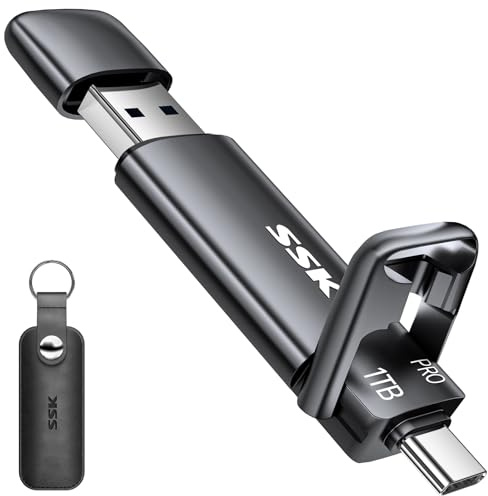SSK 1TB USB C Thumb Drive up to 1000MB/s,Fast Flash Dual Drive,External Portable SSD Drive Type C+USB A 3.2 Gen 2 Flash Drive,USB C Memory Stick for iPhone 15/PS4/Android Phone/Tablet/Windows/Mac