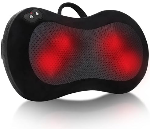 LEERCON Shiatsu Back Massager for Pain Relief Deep Tissue, with Heat Cordless Portable Back and Neck Massager, 3D Kneading Lower Back Electric Massage Pillow for Holiday Gifts for Men Women